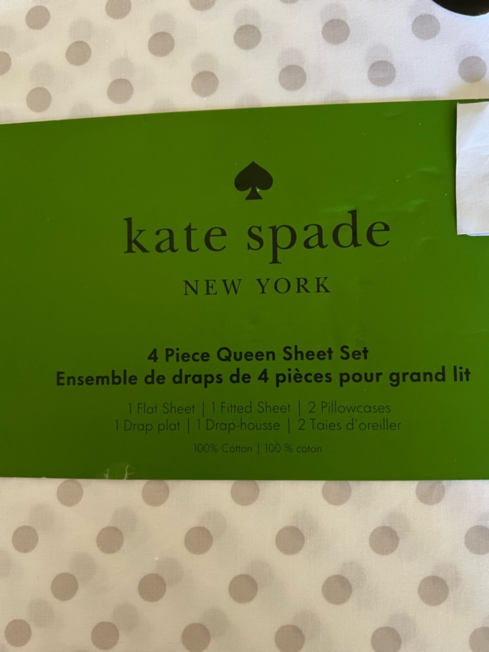 Kate Spade Glacier Gray Dots Queen Sheet Set - Picture 2 of 7
